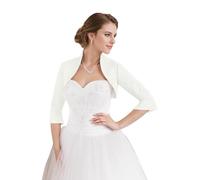 AUTTOGirl Women's Satin Bolero Bridal Jacket Elegant Wedding Jacket 3/4 Sleeves Perfect for Bride, Wedding & Evening Prom, ivory, M