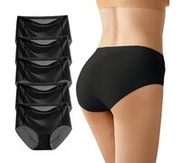 AUTUCAU 5 Pack Women's Seamless No Show Briefs, Ice Silk Cooling Soft Stretch Underwear, Invisible No VPL Silky Knickers for Summer Leggings Work Daily Wear, Black UK L
