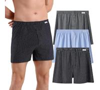AUTUCAU Men's Super Soft Premium Organic Cotton Boxer Shorts Loose Fit Button Open Fly Underwear Pack of 3