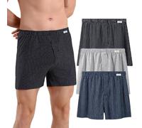 AUTUCAU Men's Super Soft Premium Organic Cotton Boxer Shorts Loose Fit Button Open Fly Underwear Pack of 3