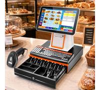 AUTUMFLATGAO Point of Sale System for Small Business, All in One Pos System with 15.6" Touch Screen, 58mm Receipt Printer, Cash Drawer and Barcode Scanner for Retail Store, Cafe and Restaurant White