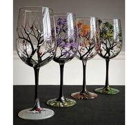 (Autumn 1pc) Four Seasons Tree Wine Glasses Spring Summer Winter Fall Set Of Four Hand Painted Art Unique Wedding Anniversary Birthday Housewarming Gift5.22