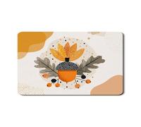 Autumn Acorn Dish Drying Mats For Kitchen Counter, Rustic Leaf Pattern Absorbent Rubber Dish Drainer Rack Mat, Cozy PU Leather Drying Pad For Kitchen Counter Decor 12x20 Inch