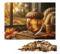 Autumn Acorn Ornament with Fall Landscape Jigsaw Puzzle, 500 Pieces | For puzzle fans: Adult Puzzle: structured assembly from border to image details on quiet evenings.