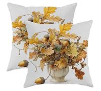 Autumn Acorn Throw Pillow Covers Set of 2, Yellow Oak Leaves Decorative Cushions for Fall Harvest Home Decor, Cozy Bohemian Living Room Sofa Accessories 24x24 Inch