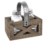 Autumn Alley Barn Door Rustic Salt and Pepper Shakers Set in Wood and Galvanized Caddy | Farmhouse Salt and Pepper Shakers