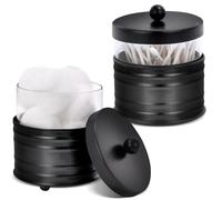 Autumn Alley Deluxe Black Apothecary Jars Set, Black Bathroom Jars Qtip Holder Glass - Rustic Farmhouse Vanity Organizer for Bathroom Counter, Cotton Balls, Swabs, 2 Small Glass Jars with Lids