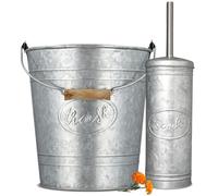 Autumn Alley Farmhouse Bathroom Trash Can and Toilet Brush Set - Rustic Bathroom Accessories, Galvanized, Grey