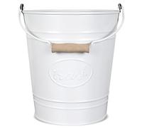 Autumn Alley Farmhouse Bathroom Trash Can - White Trash Can Bucket with Wooden Handle for Rustic Bathroom, Bedroom, Office, Kitchen, Country Home Décor, 7 Liter, White