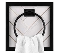 Autumn Alley Farmhouse Decor Hand Towel Ring for Bathroom - Rustic Hand Towel Holder - Rustic Towel Rack Ring Holder, Wall Mounted, Bathroom Decor Towels with Unique Shiplap, Black Ring, Wood, White