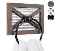 Autumn Alley Farmhouse Decor Hand Towel Ring for Bathroom - Rustic Towel Holder/Rack, Wall Mounted, Mix of Wood, Galvanized Metal & Black Ring