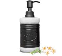 Autumn Alley Glass & Black Metal Farmhouse Soap Dispenser for Hand Wash, Sanitizer, Lotion, Dish Soap - Rust-Proof Liquid Soap Container with Pump for Kitchen/Bathroom - Charming “SOAP” Label Design