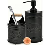 Autumn Alley Rustic Bathroom Accessories Set - Farmhouse Bathroom Soap Dispenser and Toothbrush Holder Set - Western Bathroom Accessories, Farmhouse Decor for Bathroom Countertop, Galvanized Black