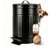 Autumn Alley Small Farmhouse Bathroom Trash Can, Pet Proof Matte Black Trash Can with Lid for Rustic Bathroom, Farmhouse Kitchen Step Waste Bin, Retro Metal Wastebasket 5L/1.3 Gal.
