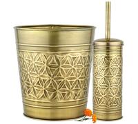 Autumn Alley Toilet Brush and Holder Set with Brushed Brass Bathroom Trash Can - Brass Bathroom Accessories Garbage Can Set for Rustic and Modern Bathroom Décor