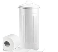 Autumn Alley White Toilet Paper Holder Canister with Lid - Vertical Rustproof Free-Standing Farmhouse Metal Toilet Tissue Caddy for 3 Mega Rolls, Rustic Enclosed Toilet Storage Stand