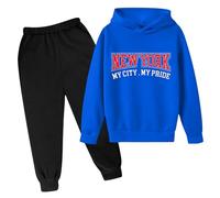 Autumn and Winter Children's Hoodie Pullover Set Popular Printed Hoodie Set On Underwear Casual Letter Printed Long Sleeve Baby Button Down Shirt Set Blue