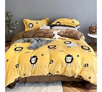 Autumn and Winter Cute Bear Milk Velvet Printing Four-Piece Warmth Cartoon Quilt Cover Thick Soft Bedding (Color D Size : (B 1.8m)