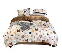 Autumn and Winter Cute Bear Milk Velvet Printing Four-Piece Warmth Cartoon Quilt Cover Thick Soft Bedding (Color D Size : (A 1.5m)