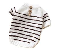 Autumn and Winter Dog Korean Version Simple Striped Button Sweater Cat Teddy Warm Knit Sweater Pet Clothes Daily Dressing(White,L)