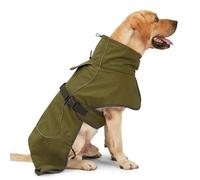 Autumn And Winter Fleece Warm Large Dog Jacket Vest Outdoor Windproof Waterproof Pet Coat Greyhound Doberman German Shepherd French Bulldog Jacket Outerwear,Dark Green,2XL