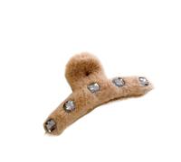Autumn and winter furry hairpins, rhinestone plush hairpins, versatile hair shark clips(Ribbon Light Brown 13cm)