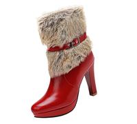 Autumn and Winter High Heeled Warm Boots Short Boots Female Ankle Boots for Women (Red, 4.5)