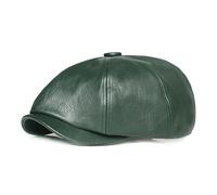 Autumn and Winter Leather Solid Newsboy Caps Flat Peaked Cap Men and Women Painter Beret Hats 129 Green