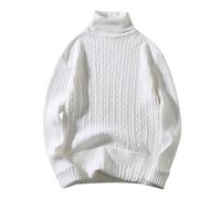 Autumn and Winter Men's 58 Wool Coat, Crew Neck, Pullover Bottom Shirt, All-Matched High Collar Top, Elegant Winter Clothes, White-ba, 3XL