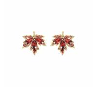 autumn and winter micro-inlay full red red maple leaf earrings retro literary temperament girl