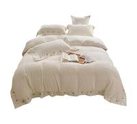 Autumn and Winter Solid Color Warm Milk Velvet Four-piece Girl Heart Love Embroidery Thick Coral Velvet Duvet Cover Bedding (Color : Yellow, Size : 2m) (White 2m)
