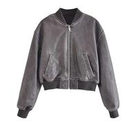 Autumn and winter women's distressed effect PU imitation leather bomber jacket cardigan quilted jacket leather cotton coat-black-XS