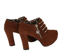 Autumn and Winter Women's Short Boots Chunky Heel Round Toe Shoes High Heels Party Dress Shoes (Color : Brown, Shoe Size : 5.5)