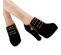 Autumn and Winter Women's Short Boots Chunky Heel Round Toe Shoes High Heels Party Dress Shoes (Color : Black, Shoe Size : 4.5)