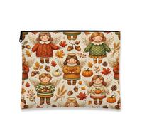 Autumn Angels Cosmetic Bag, Vintage Fall Makeup Pouch for Women, Portable Canvas Zipper Organizer, Thanksgiving Travel Toiletry Bag, Brown, 7x9 Inch, Angels