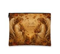 Autumn Angels Cosmetic Bag, Vintage Floral Makeup Pouch for Women, Portable Canvas Zipper Organizer, Fall Travel Toiletry Bag, Golden, 7x9 Inch, Autumn
