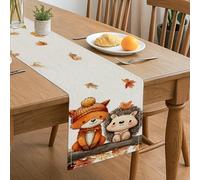 Autumn Animal Table Runner, Cute Fox Hedgehog Fall Decor for Home Family Dinners Harvest Party Supplies 13x72 Inch