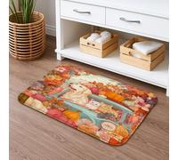 Autumn Animal-Themed Bath Mat, Fanciful Floral Design Absorbent Non Slip Shower Rug, Cozy Memory Foam Washable Bathroom Floor Mat for Fall Decor 20x32 Inch