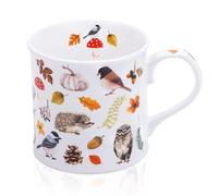 Autumn Animals Coffee Mug, 16 oz New Bone China Mug with Bird, Hedgehog, Owl & Pumpkin Design, Halloween & Fall Seasonal Ceramic Tea Mug, Nature Lover Gift, Designed in England by Harvest Green Studio