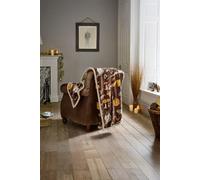 Autumn Animals Throw - Woodland Squirrel & Hedgehog Sherpa Blanket 130x170cm Deyongs Brown 130cm x 170cm