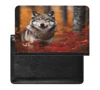 Autumn Animals Wolf Passport Holder Cover Wallet RFID Blocking Leather Passport Wallet Passport Cover Passport Protector Credit Card Hold Travel Accessories