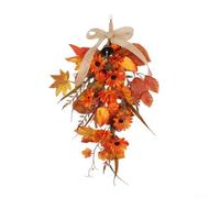 Autumn Artificial Door Swag Teardrop Sunflower Pumpkin Wreath Fall Harvest Leaves Front Door Hanging Decor Wall Window Ornament