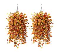 Autumn Artificial Hanging Flowers,70cm Autumn Hanging Basket UV-Resistant Fake Flowers, Realistic & Widely Uses Artificial Flower,Indoor Outdoor Autumn Decor for Home Garden Thanksgiving (C-2pcs)