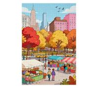 Autumn at The City Market 1000 Piece Puzzle Fun and Challenging Activity Artwork of A Fall Day at A Farmer‘s Market for Adults and Families 30x20 in