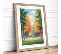 Autumn Avenue Landscape & Nature Framed Wall Art Print A2 (59.4×42cm) Oak, Wall Decor for Living Room, Bedroom, Office & Home, Ready to Hang, Art Gift