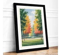 Autumn Avenue Landscape & Nature Framed Wall Art Print A4 (29.7×21cm) Black, Wall Decor for Living Room, Bedroom, Office & Home, Ready to Hang, Art Gift