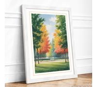 Autumn Avenue Landscape & Nature Framed Wall Art Print A4 (29.7×21cm) White, Wall Decor for Living Room, Bedroom, Office & Home, Ready to Hang, Art Gift