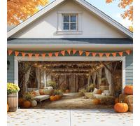 Autumn Barn Scene Garage Door Cover, Rustic Fall Pumpkin Decor, Large Halloween Outdoor Decorations, Cozy Indoor and Outdoor Autumn Party Background 157x71 Inch