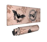 Autumn Bat Large Gaming Mouse Pad, Peach Vintage Halloween Bats Stitched Edge Mousepad, Rubber Non-Slip Washable Gaming Mouse Pad for Home and Office Computer, Laptop 12x32 Inch