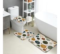 Autumn Bathroom Mat Sets 3 Piece, Botanical Leaf Patterns Absorbent Non Slip Toilet Rugs U Shaped Washable, Cozy Nature Quick Dry Flannel Bathroom Rug Set